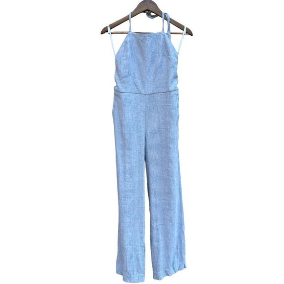 Club Monaco Striped Backless Jumpsuit chambray stripe linen blend size 2 NWT - Picture 5 of 11